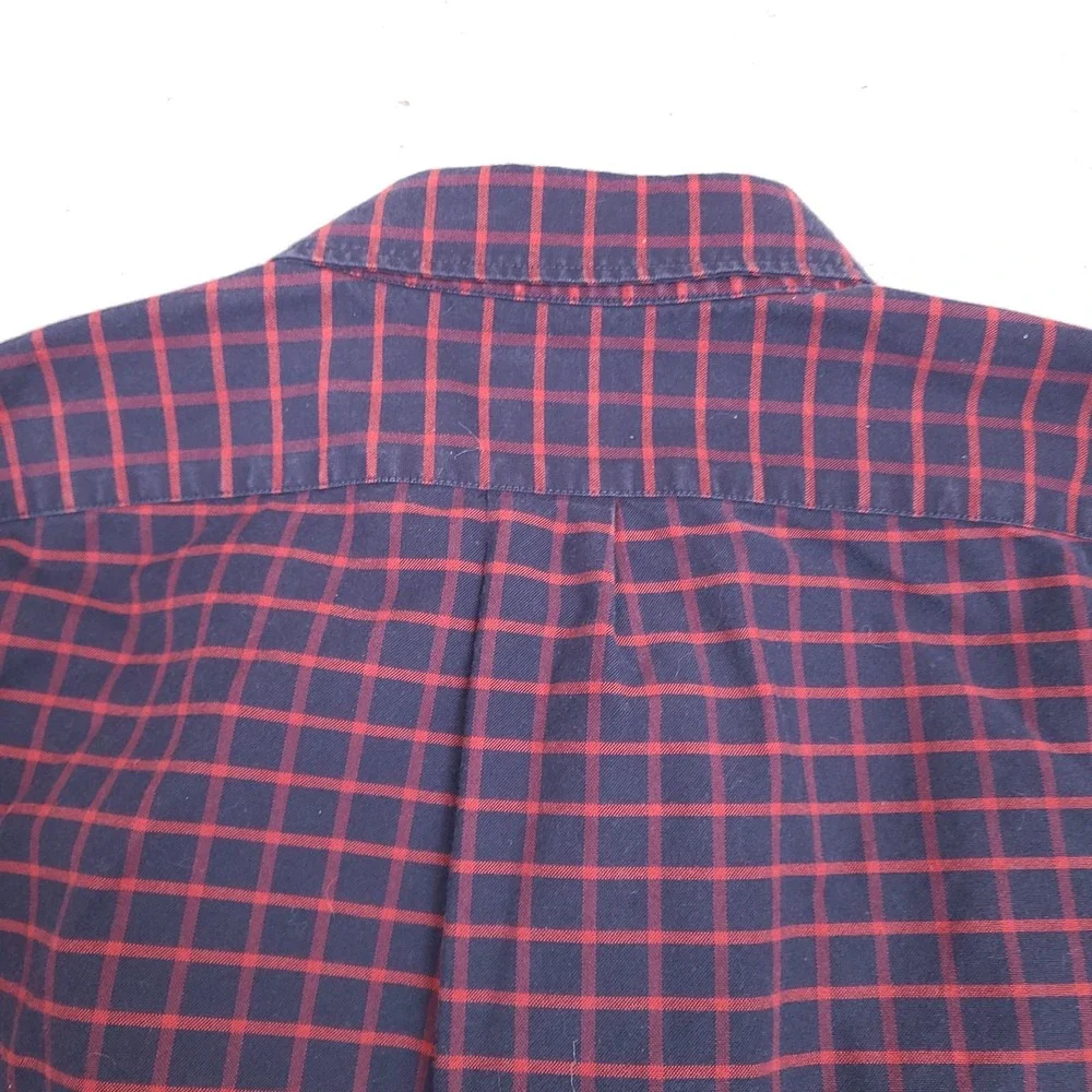J.CREW Button-Up Shirt‎ XL Slim Untucked Fit American Pima Cotton Navy Blue Red